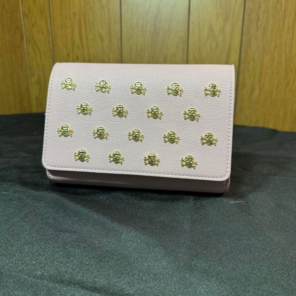 Betsey Johnson Pink and gold‎ skull studded crossbody purse